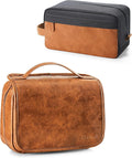 Elviros Hanging Travel Toiletry Bag Gift for Men，Mens Toiletries Bag Gifts Set Shaving Dopp Kit Water-resistant Bathroom Toiletries Organizer PU Leather Cosmetic Bags 2 Pack