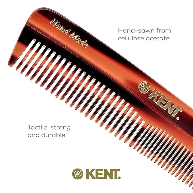 Kent R7T Fine and Wide Tooth Hair Comb, Pocket Comb for Men, Best Beard and Mustache Comb for Everyday Grooming and Styling, Handmade Sawcut and Polished, Made in England