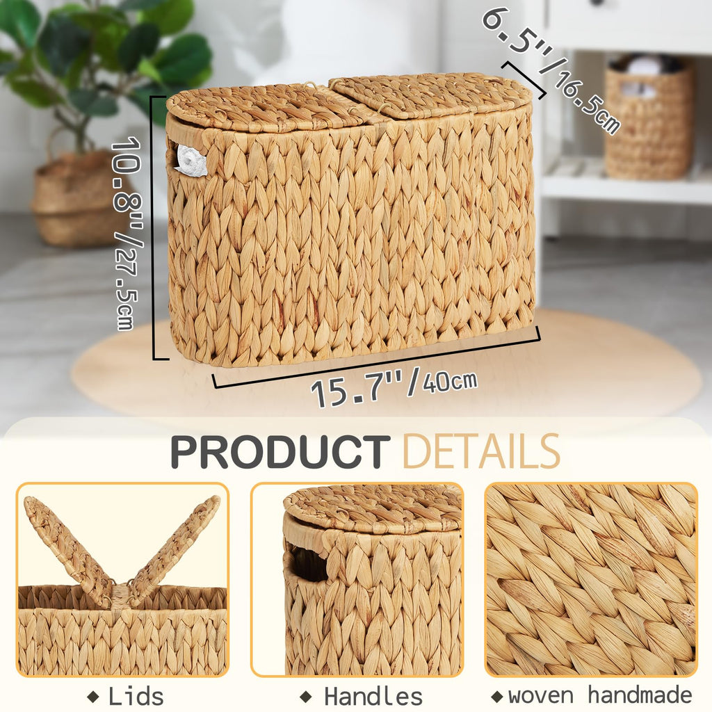ELONG HOME Toilet Paper Basket with Lid for 6 Rolls, Water Hyacinth Wicker Toilet Paper Storage Holder, Toilet Paper Storage for Bathroom
