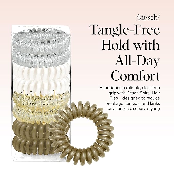 Kitsch Spiral Hair Ties for Women – Coiled Plastic Hair Ties No Damage, Ponytail Holders for Thick and Thin Hair – Creaseless and Dent-Free, Phone Cord Style - Blonde, 8Pcs