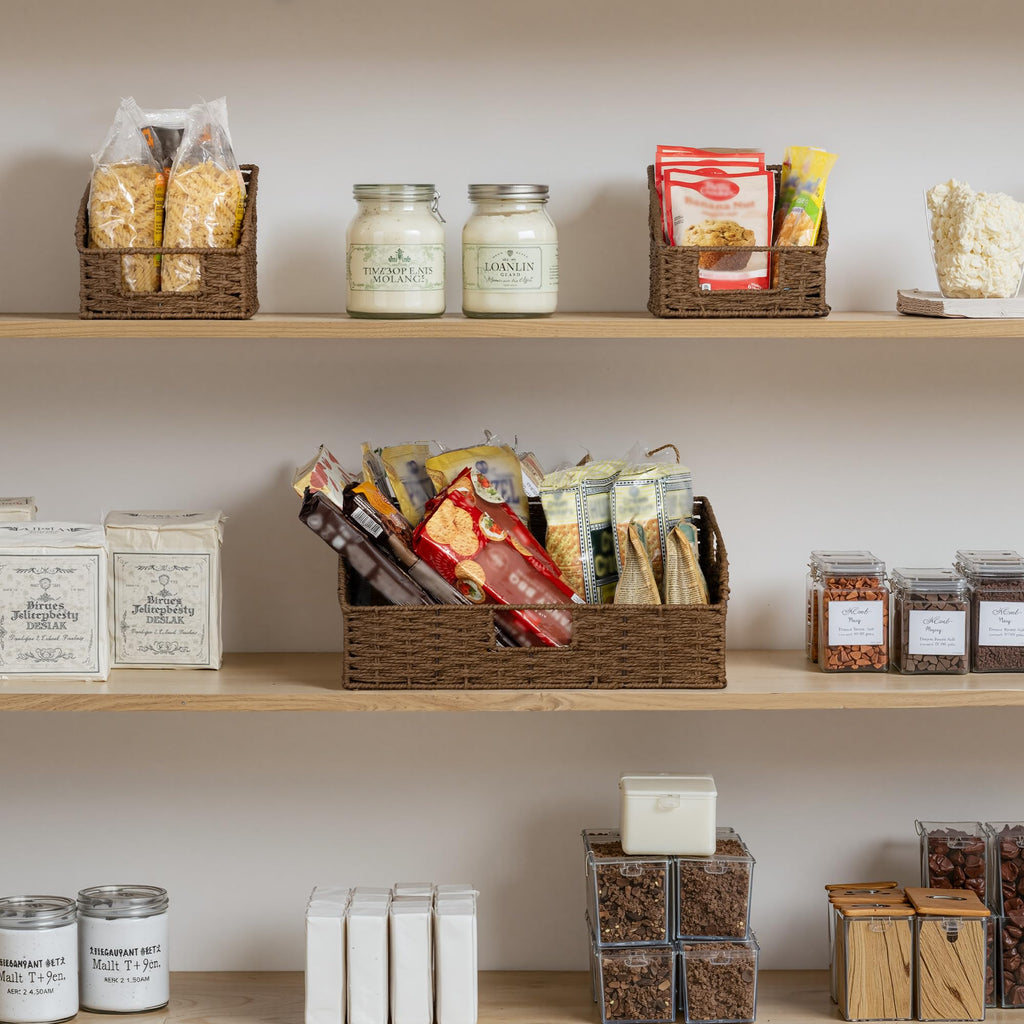 StorageWorks Pantry Storage Baskets, Shelf Baskets, Brown Baskets, 3-Pack