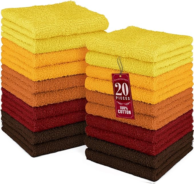 DecorRack 100% Cotton Washcloths 12x12 in, Assorted Set 1 (20 Pack)