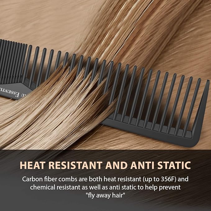 Bardeau Essentials Professional 7 Inch Black Carbon Fiber Anti Static Chemical And Heat Resistant Comb For All Hair Types | Fine and Wide Tooth Comb For Men and Women