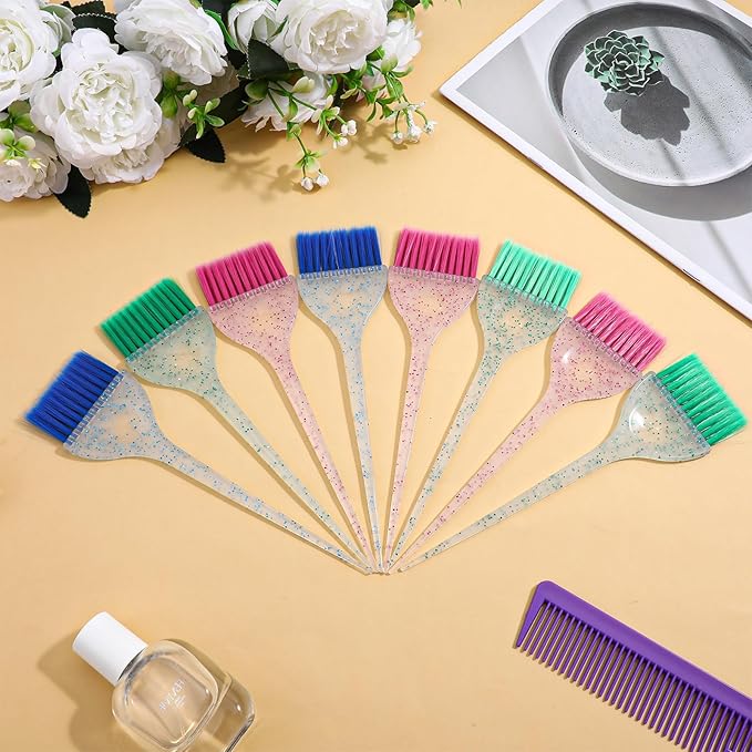 Classicseali 9pcs Color Brushes for Hair Stylist Hair Color Brushes with Glitter Handles, 8.5 X 2.2 In Hairs Dye Brush for Highlighting, Tint and Coloring Hairs Section, Salon Use Home DIY, 3 Colors