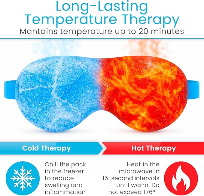 Artic Flex Heated & Cooling Eye Mask for Sleeping - Reusable Gel Ice Pack for Tension Relief, Migraines, Skin Puffiness, Sleep - Hot & Cold Therapy Spa Treatment - Dry Eyes, Dark Circles, Eye Bags