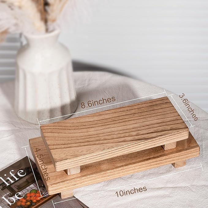 Wood Bathroom Tray Farmhouse Decor Kitchen Soap Holder, 10"x4.5" Brown