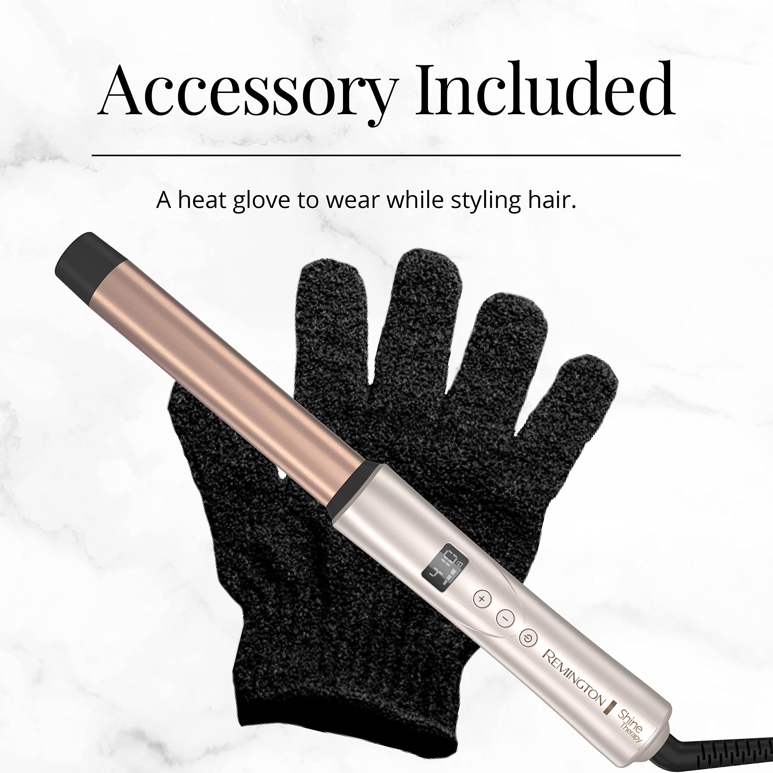 REMINGTON Shine Therapy Argan Oil & Keratin Infused 1 Inch Straight Barrel Curling Wand for Loose Waves, Includes Heat Glove