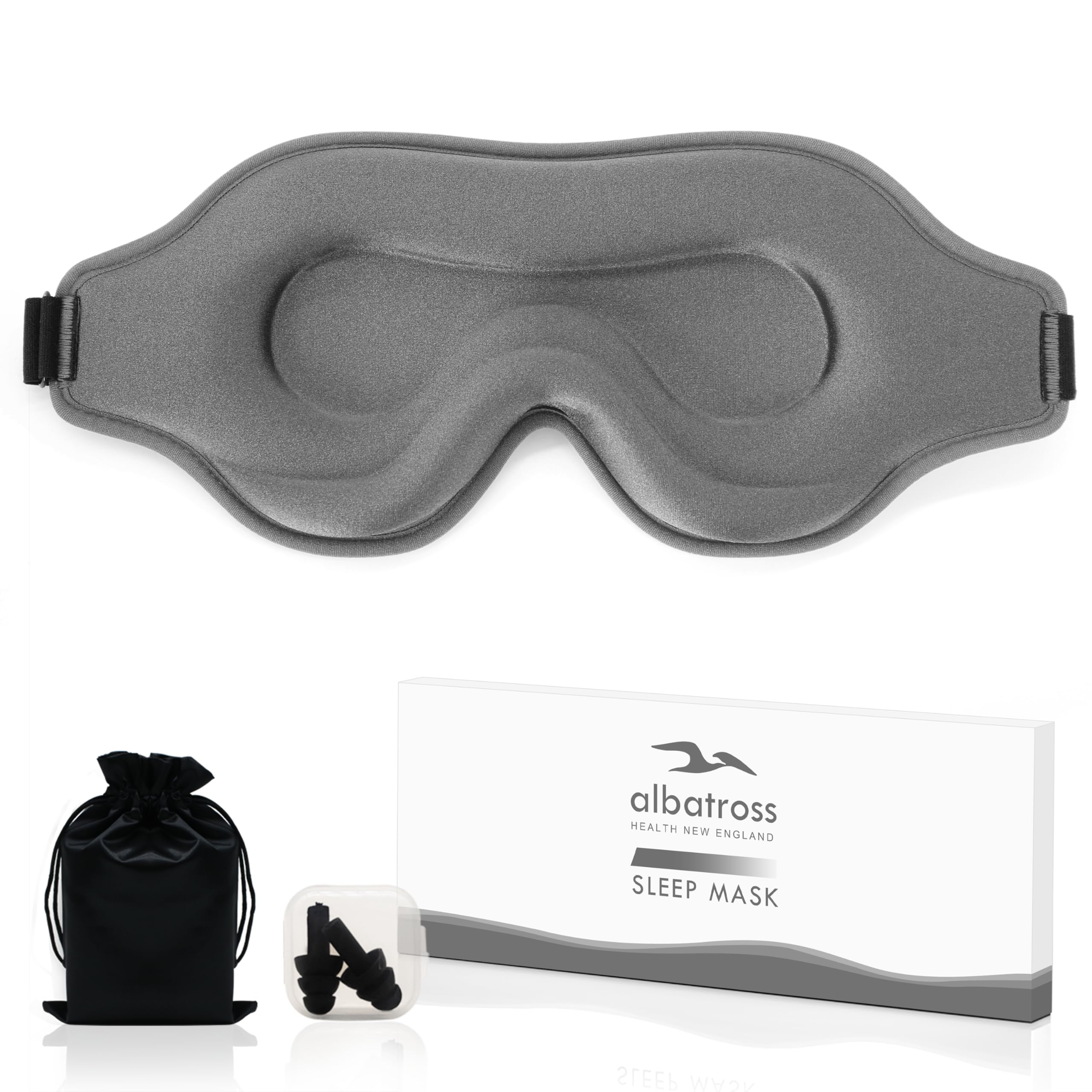 Sleep Eye Mask for Men Women, Sleeping Mask for Side Sleeper, Travel Blackout Night Blindfold Eye Shade Cover with Adjustable Strap(Ash)