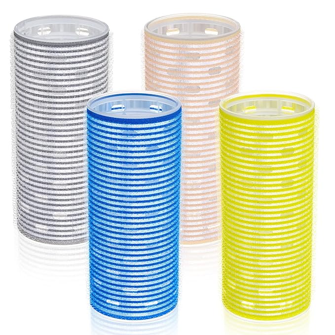 WILLBOND 4 Pcs Long Hair Rollers for Bangs Aluminum Core Curlers Thermal Self Grip Roller for Long and Medium Hair Women Hairstyle (4.7 x 2 Inch,Blue,Yellow,Pink,Gray)