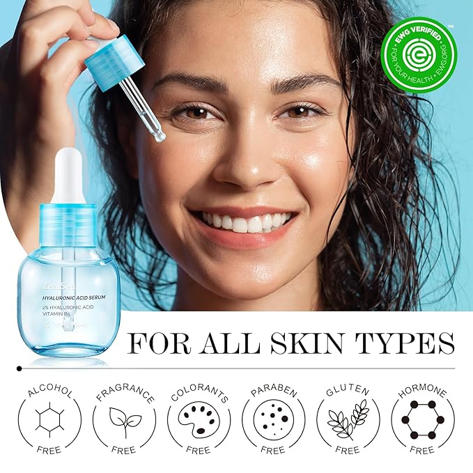 ZealSea EWG Hyaluronic Acid Face Serum, Daily Hydrating Microneedling Serum