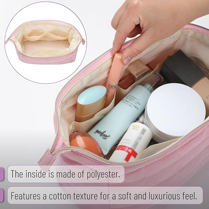 Ms. pen- Aesthetic Quilted Makeup Bag for Women, Pink