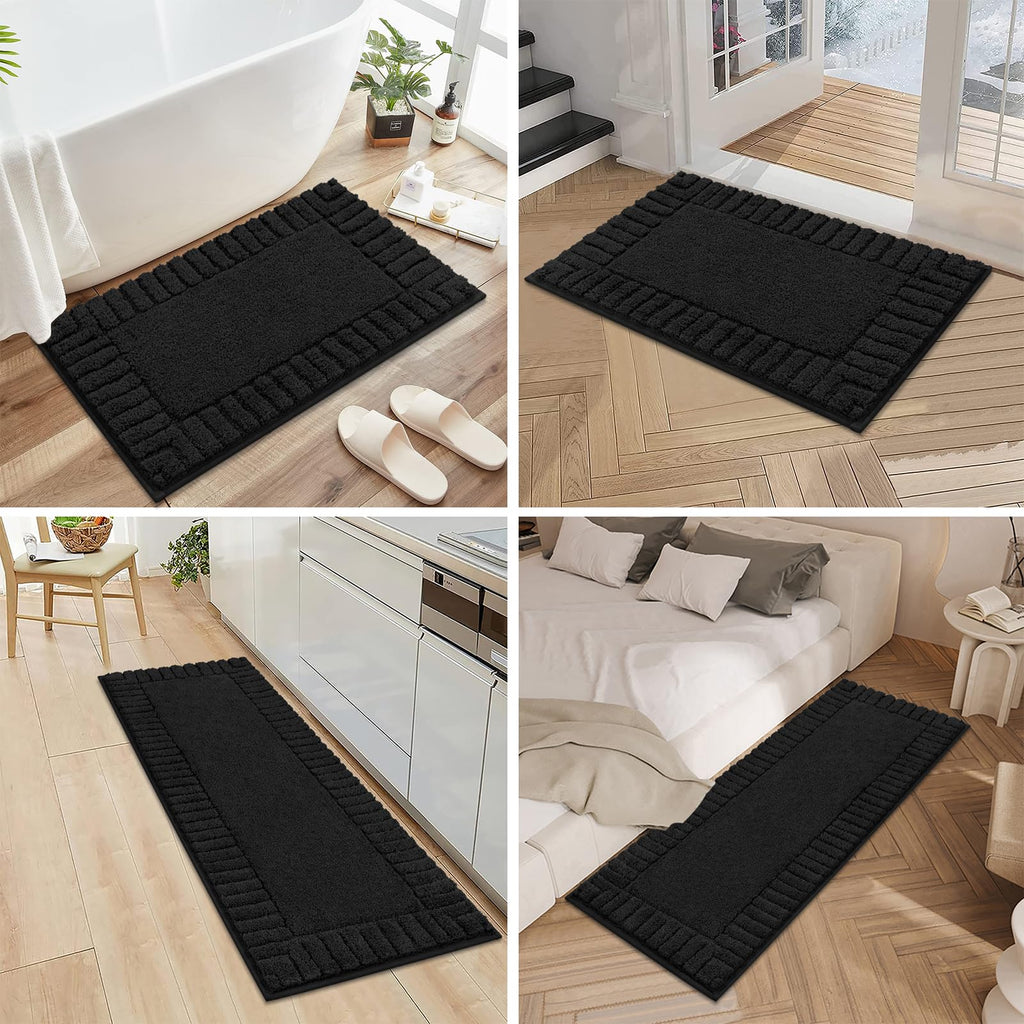 Pauwer Bathroom Rugs Sets 3 Piece, Microfiber Bath Mat Set, Black