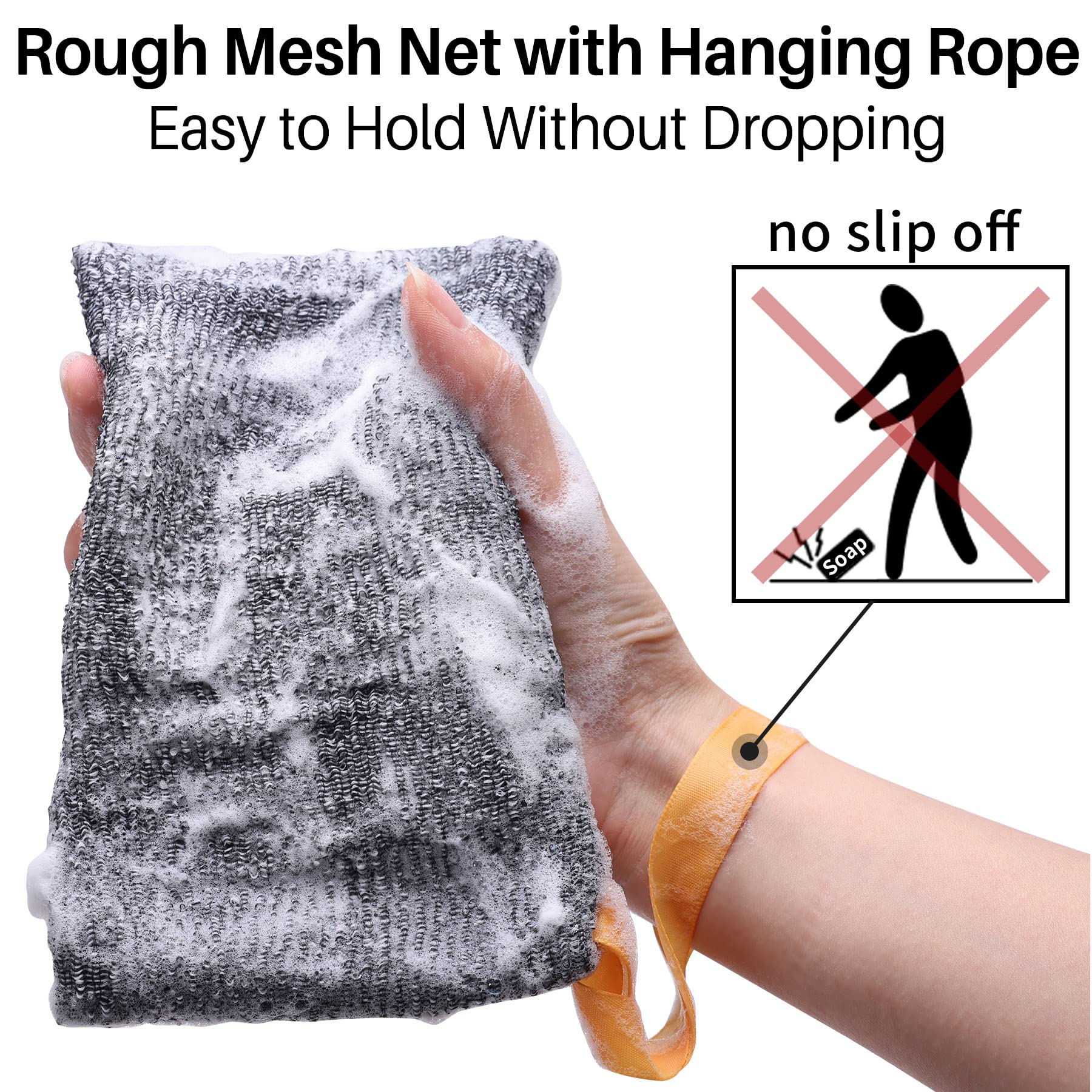6-Pack Soap Pocket Exfoliating Soap Saver Pouch, Body Scrubber Rough Sponge Exfoliator for Bath or Shower, Gray Mesh Bar Soap Foam Lather Pouch
