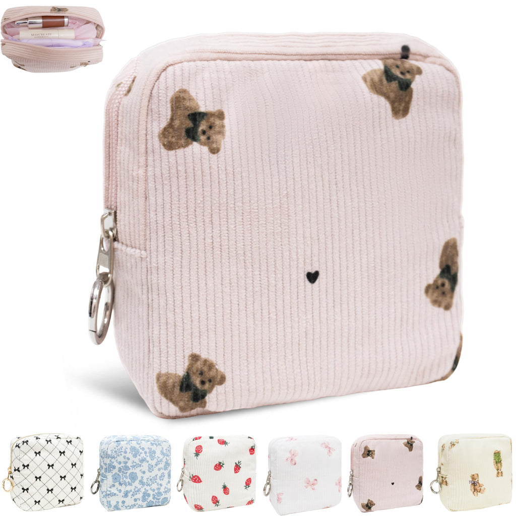 CasaRovela Period Bag for Girls, Corduroy Sanitary Napkin Storage Bag