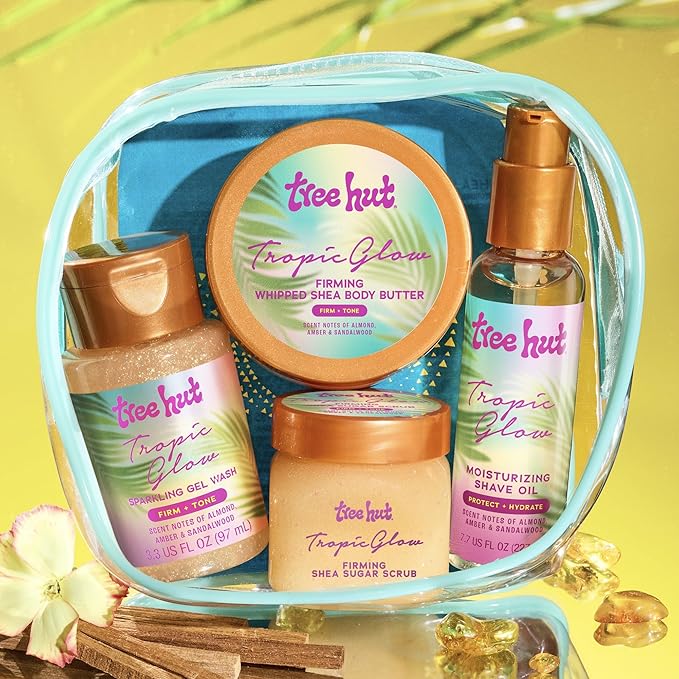 Tree Hut Mini Tropic Glow Everything Shower Gift Set, Exfoliating Sugar Scrub, Foaming Gel Wash & Whipped Body Butter, Hydrating Self-Care Kit for Soft, Glowing Skin