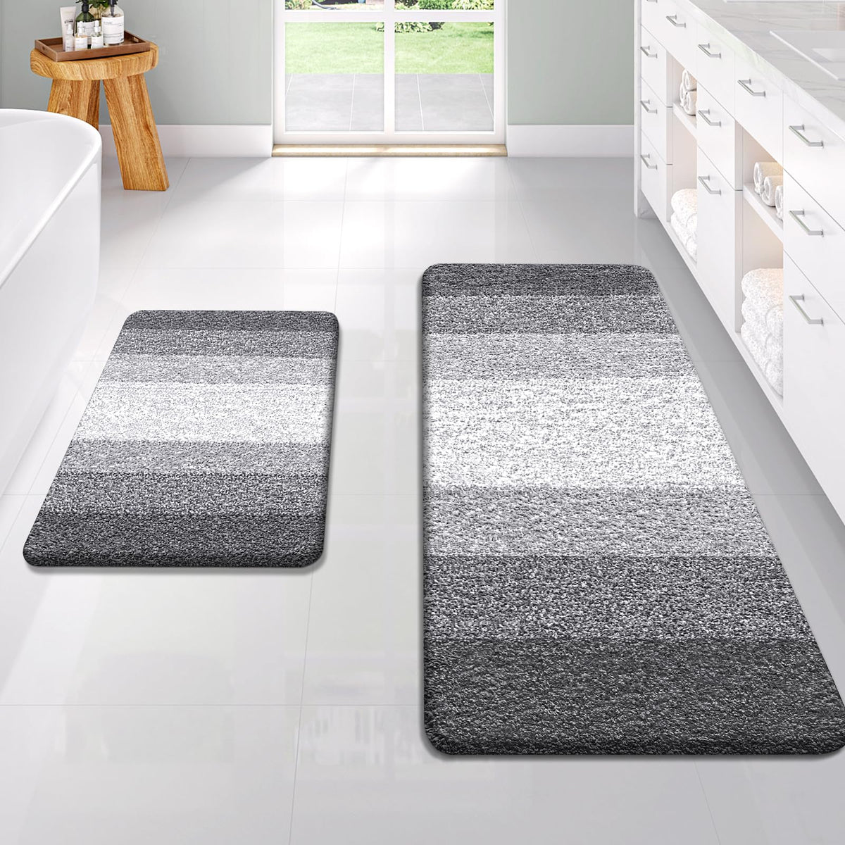 OLANLY Micorfiber Bathroom Rug Set 2 Piece, Soft Absorbent Bath Mats, Red