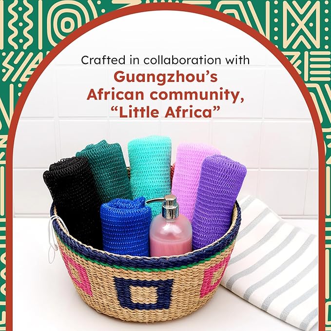 AURAE Premium African Net Sponge – Authentic Exfoliating Body Scrubber, 45-Inch, Quick-Drying – Mint