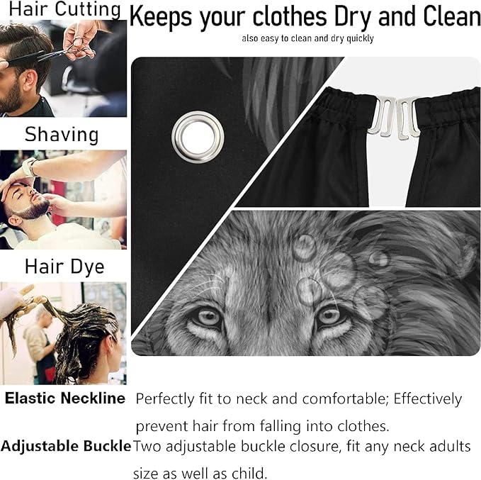 visesunny Lion Black White Pattern Barber Cape Anti-Static Hair Cutting Cape with Snap Closure Professional Salon Polyester Cape Barber Water-Resistant Hairdressing Cape Adjustable Snap for Hairstylis