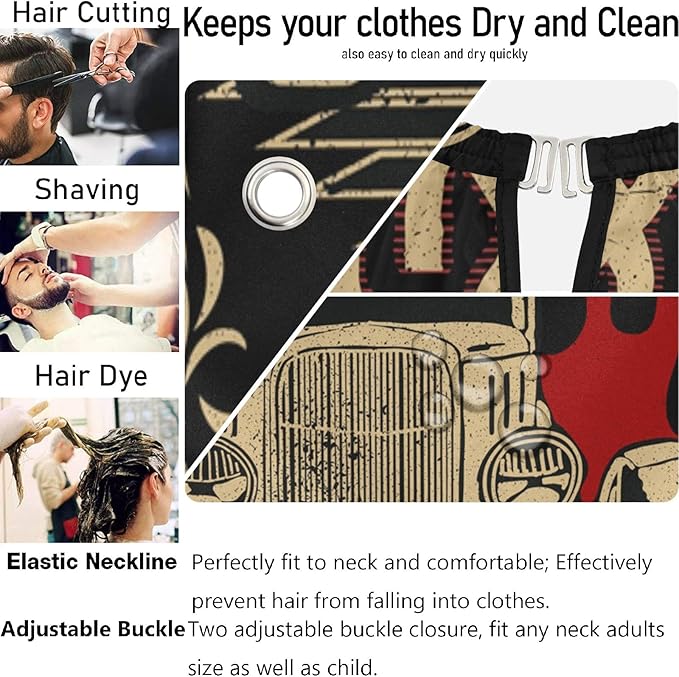 visesunny Barber Cape Vintage Car Polyester Hair Cutting Salon Cape Apron Anti-Static Haircut Shaving Cloth Beard Shaving Bib Hairdressing Cape