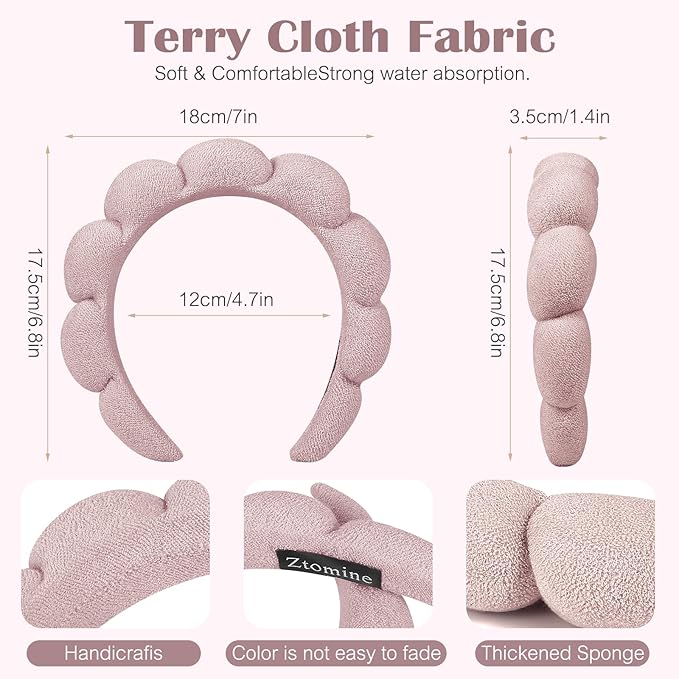 Ztomine Spa Headbands for Washing Face or Facial, Set of 2 Skincare Headbands, Terry Cloth Headband Wash Combo Pack - Puffy Makeup Washing, Mask, Skin Treatment