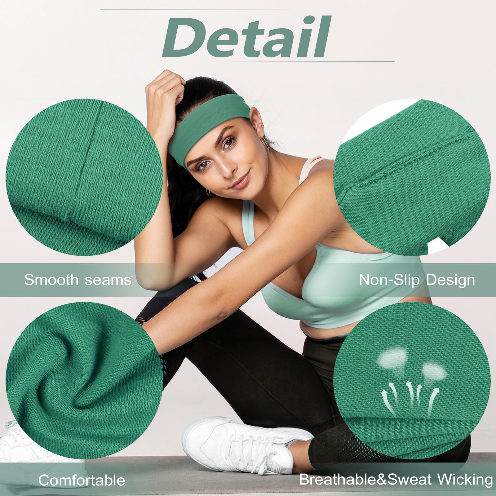 DiyJibb Headbands for Women, Stretchy Non Slip Soft Cotton Cloth Hair Bands for Sports, Workout, Yoga and Running, 7pcs