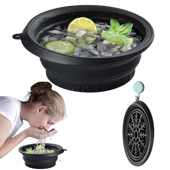 Silicone Face Ice Bath Bowl with Built-In Icetray,Silicone and Foldable Face Tub,Ice Bath Water Chiller,Skin Tightening and Acne Relief for Home & Travel (Black)