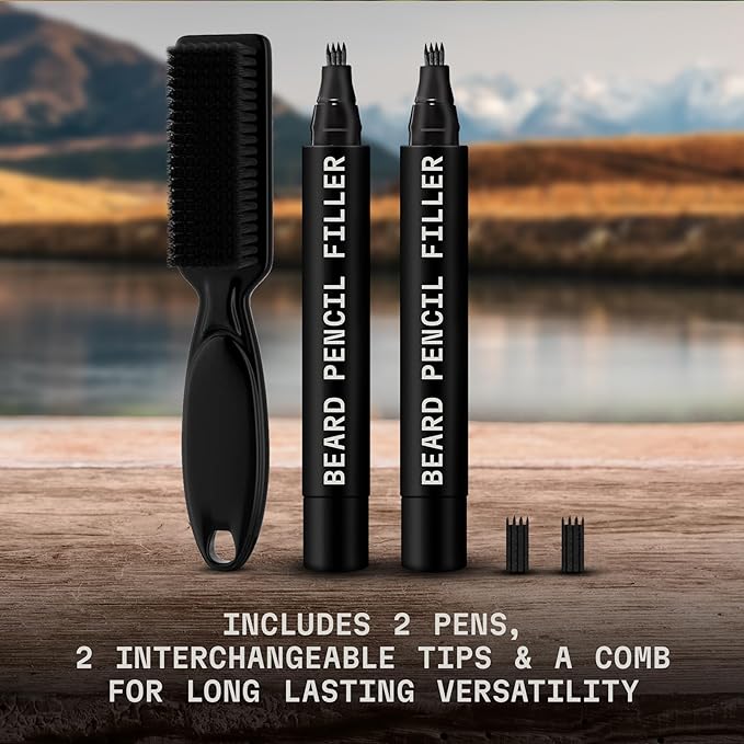 Striking Viking Beard Pencil & Bristle Brush for Men - Jet Black, 2 Pack