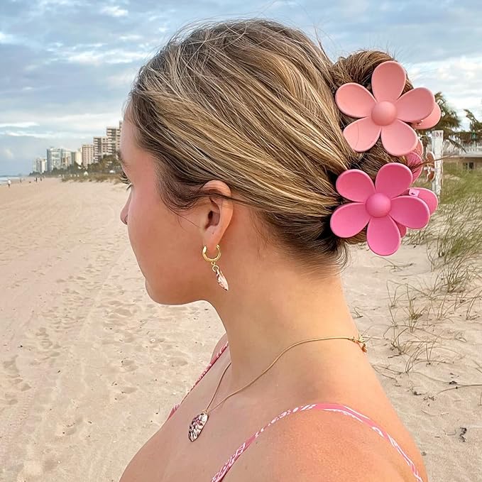 Flower Hair Clips 8PCS, Large Claw Clips for Women Girls Thick Thin Hair, Strong Hold Nonslip Big Dasiy Jaw Clamps Matte Hair Accessories 8 Colors