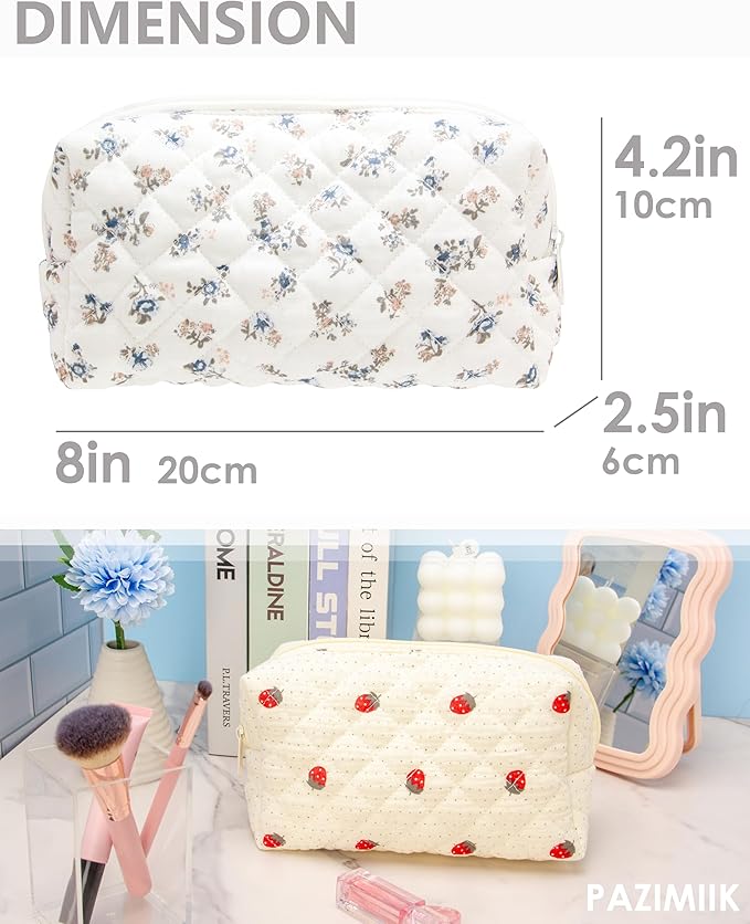 PAZIMIIK Small Quilted Makeup Bag,Zipper Cosmetic Pouch,Gauze Hyacinth