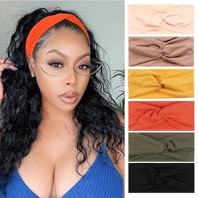 XTREND 6 Pcs Women's Headbands Twisted Cross Elastic Head Bands Yoga Workout Headband Non-Slip Sweat Soft Headbands Solid Color Simple Versatile Hair Accessory Hairbands