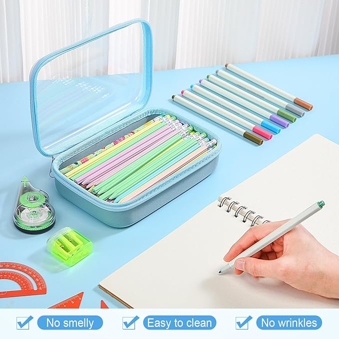 4 Pcs Hard Clear Zipper Case Hard Shell Plastic Pencil Case Large Transparent Pencil Box Portable Travel Organizer Toy Storage Bins for Home Office Cosmetics(Beige, Orange, Dark Blue, Green)