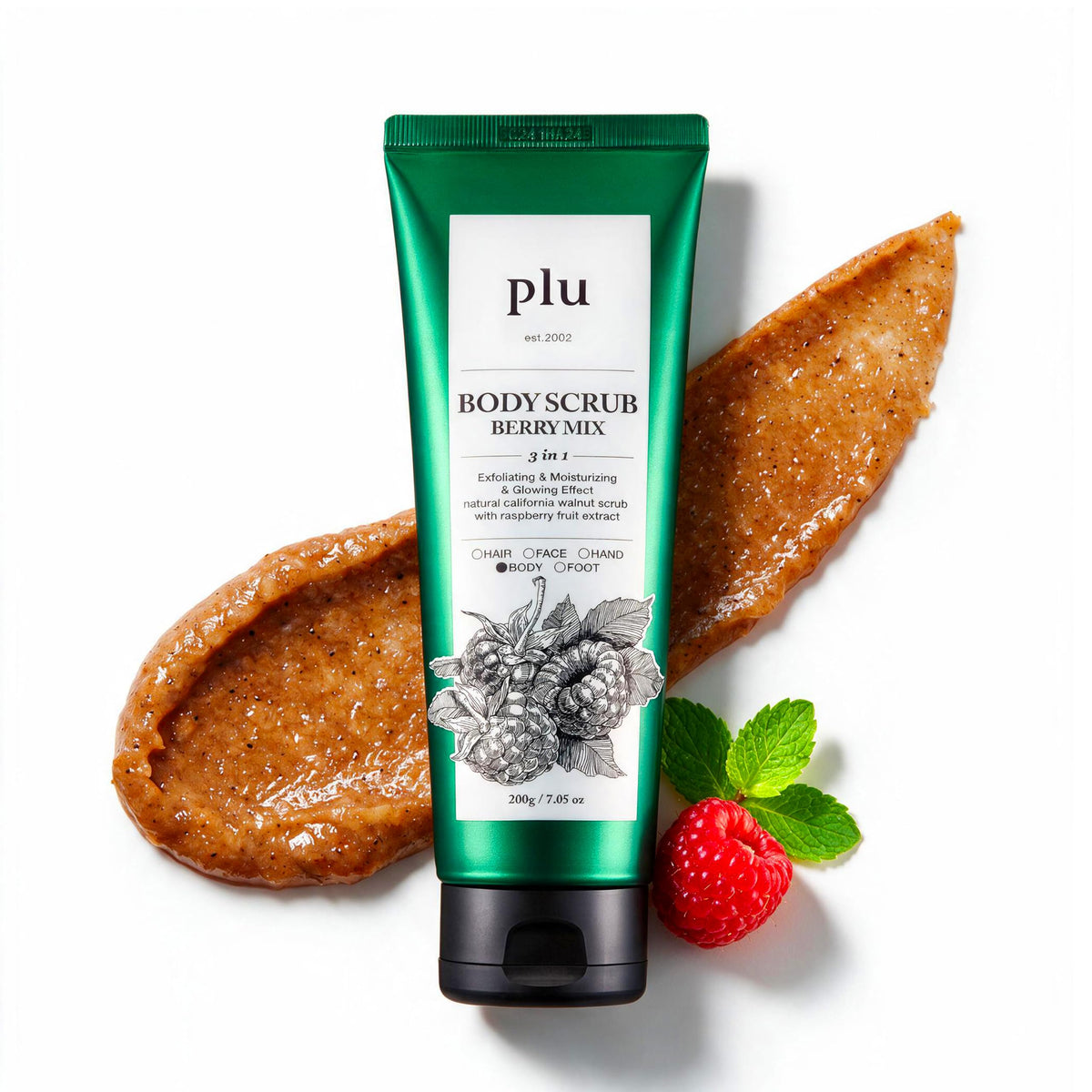 PLU Body Scrub, Berry Mix, Walnut Shell Exfoliator, 7.05 oz (200 g)