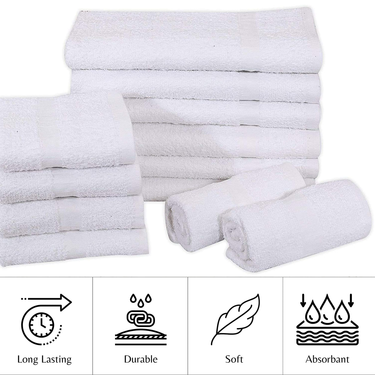White 16x27 Inch Cotton Blend Economy Hand Towels Salon/Gym/Hotel Super use Absorbent Best for Kitchen,Janitorial,Home use Towels (60 Pack)