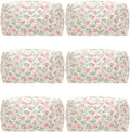 PAZIMIIK Small Quilted Makeup Bag,Zipper Cosmetic Pouch,Floral Pink,6 Pack