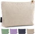 MAGEFY Small Makeup Bag for Purse Corduroy Makeup Bag with Inner Zipper Pockets Travel Cosmetic Bag for Women Preppy Stuff Aesthetic Gifts, Beige