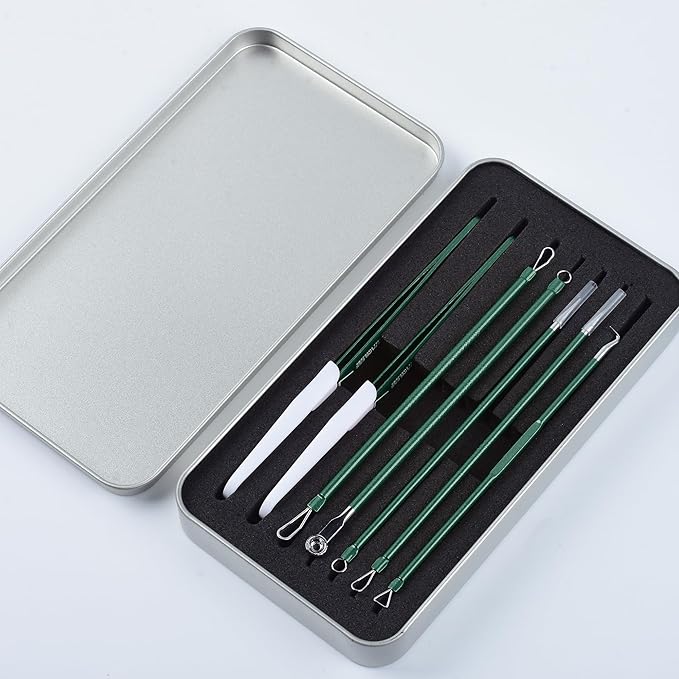 Pimple Popper Tool Kit, 7 Pcs Blackhead Remover Comedone Extractor, Green