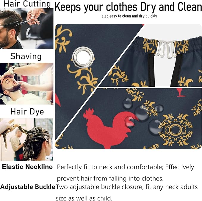 visesunny Barber Cape Red Rooster Polyester Hair Cutting Salon Cape Apron Anti-Static Haircut Water-Resistant Shaving Cloth Beard Shaving Bib Hairdressing Cape