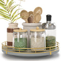 Oroyutor 9-Inch Gray Lazy Susan Spice Organizer for Cabinet with Gold Rail