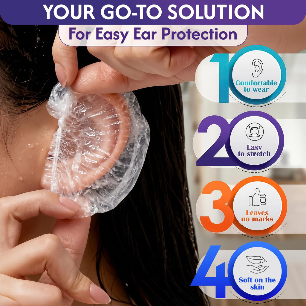 200 Pcs Disposable Ear Covers for Shower, Extends from 1.97" to 4.6"