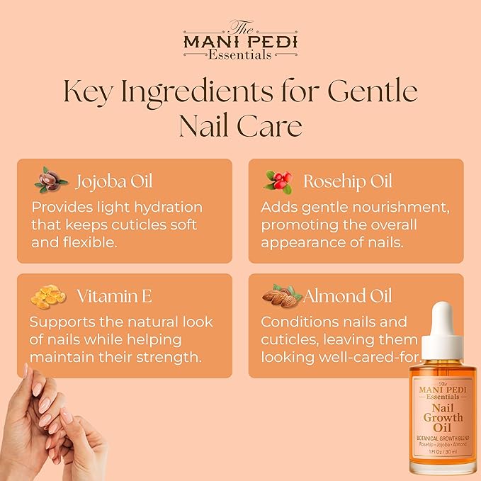 TMPE Nail Growth Oil 1 fl oz | Rosehip, Jojoba & Almond Oil Blend | Fast Nail Growth Serum for Stronger Longer Nails | Cuticle Oil Strengthener | Nourishing Nail Treatment for Brittle Damaged Nails