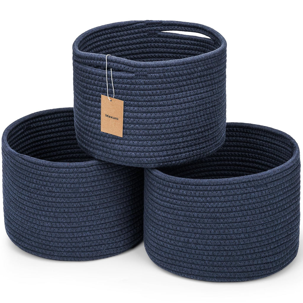 Maxuni 3 Pack Small Rope Storage Baskets, 9.82×9.82×7.1", Navy Blue