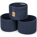 Maxuni 3 Pack Small Rope Storage Baskets, 9.82×9.82×7.1", Navy Blue