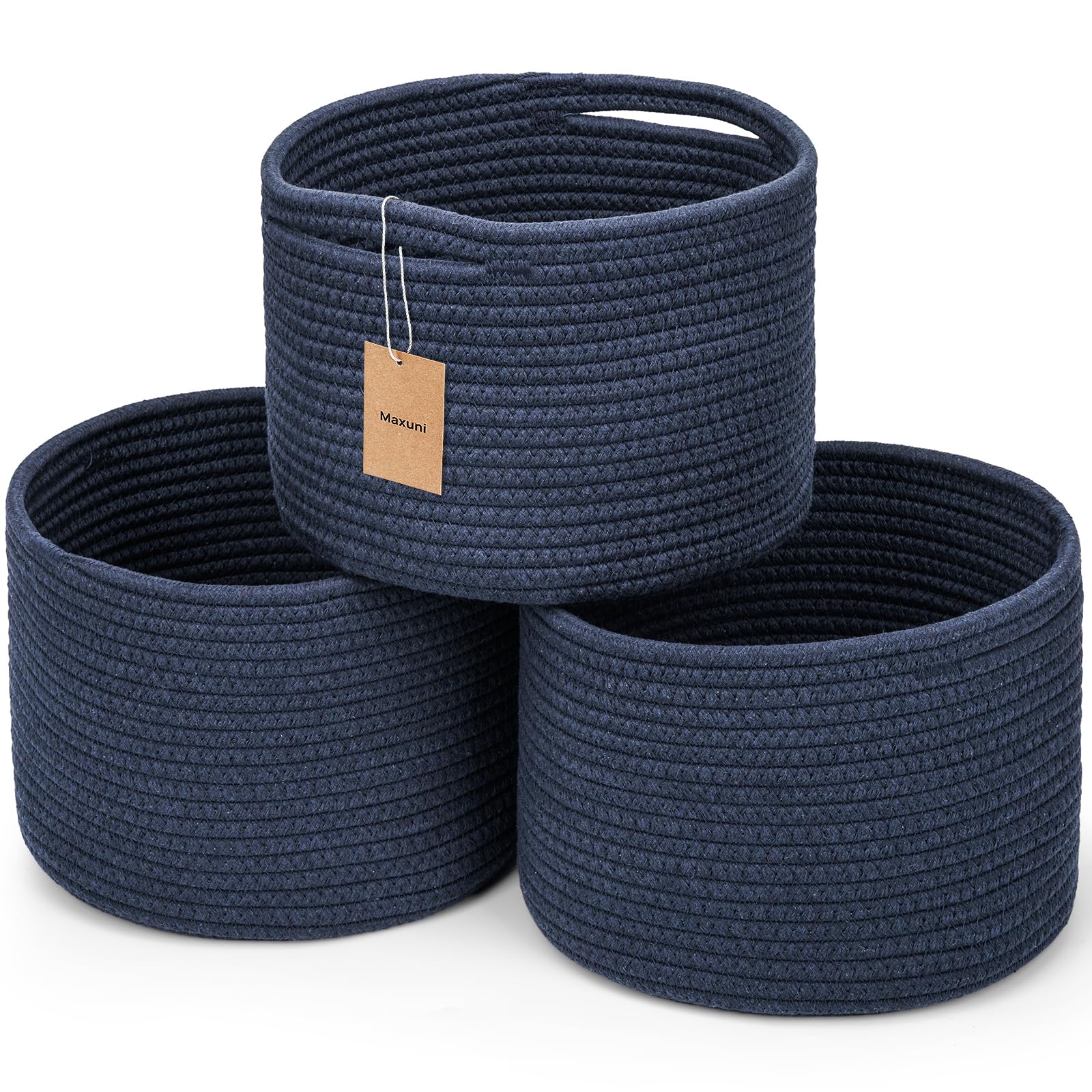 Maxuni 3 Pack Small Rope Storage Baskets, 9.82×9.82×7.1", Navy Blue