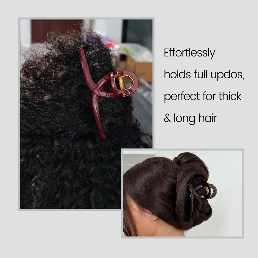 Big Butterfly Hair Claw Clips with Long Thick Hair Large 5.1" Acrylic Clips Hair Accessories for Women Girls Gifts 2 Pcs(Red&Chocolate)