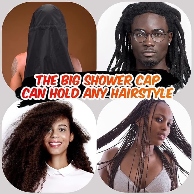 SATINIOR 2 Pcs Braid Shower Cap Jumbo Waterproof Shower Caps for Long Hair, Extra Large Adjustable Foldable Bath Caps with Drying Loop, Plastic Hair Bonnets for Women Men Dreadlocks(Leopard)