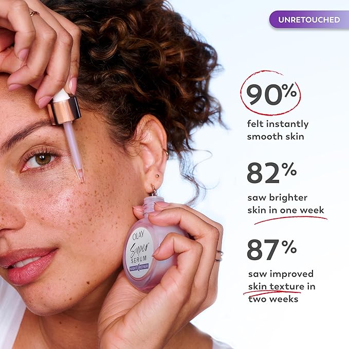 Olay Super Serum Night Repair, Fragrance-Free - Niacinamide, Peptide, Salicylic & Lactic Acid, Glycerin - 5-in-1 Skin Care Benefits - Hydrating, Evens Tone, Reduces Dark Spots, Anti-Aging, 1.7 Oz