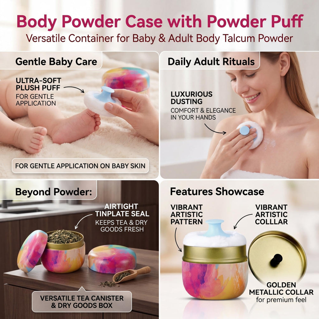 Body Powder Case with Powder Puff Powder Container Tea Canister for Baby and Adult Body Talcum Powder Tea Box (Rainbow)