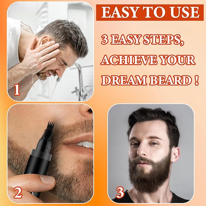 Beard Pencil Filler for Men,Beard Pen Filler Long Lasting Coverage Waterproof & Natural Finish Beard Filling Pen with Brush,Barber Styling Pencil - Fill, Shape & Define Perfect Beard(Black)
