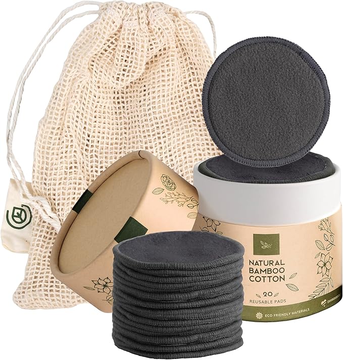 GREENZLA Reusable Makeup Remover Pads | 20 Pack | Bamboo Charcoal