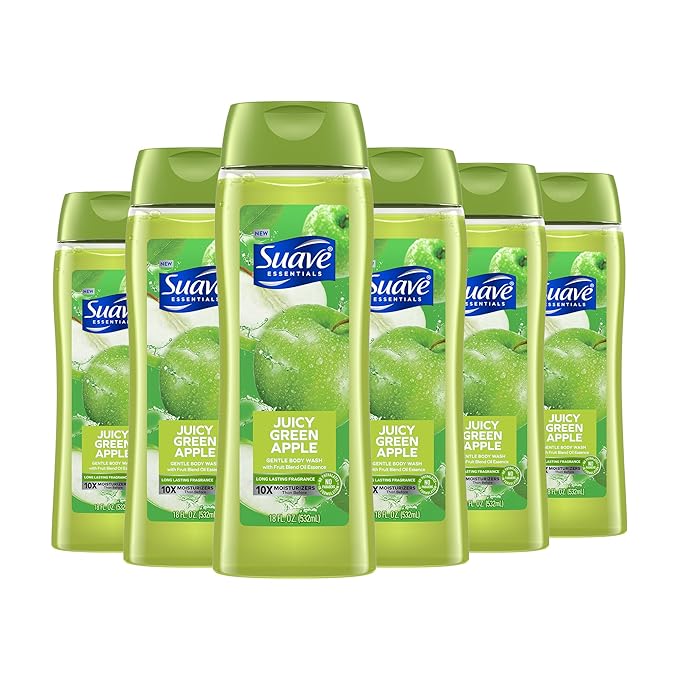 Suave Moisturizing Body Wash, with Juicy Apple and Vitamin E Extract, No Parabens, No Phtahaltes, 18 Oz Pack of 6